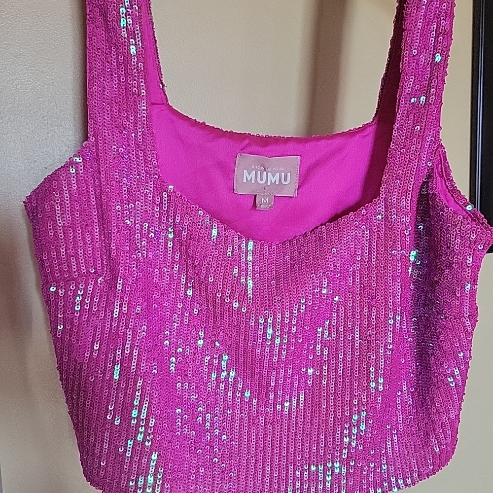 Show Me Your MuMu Fuchsia Sequin Crop Top